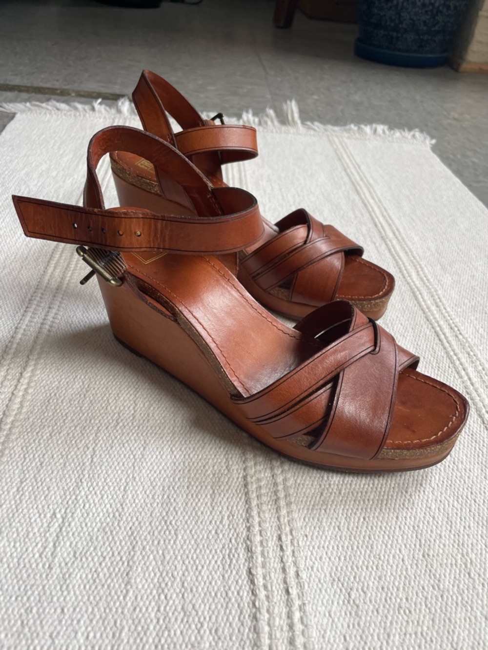 Frye Brown Leather Wedge Sandals